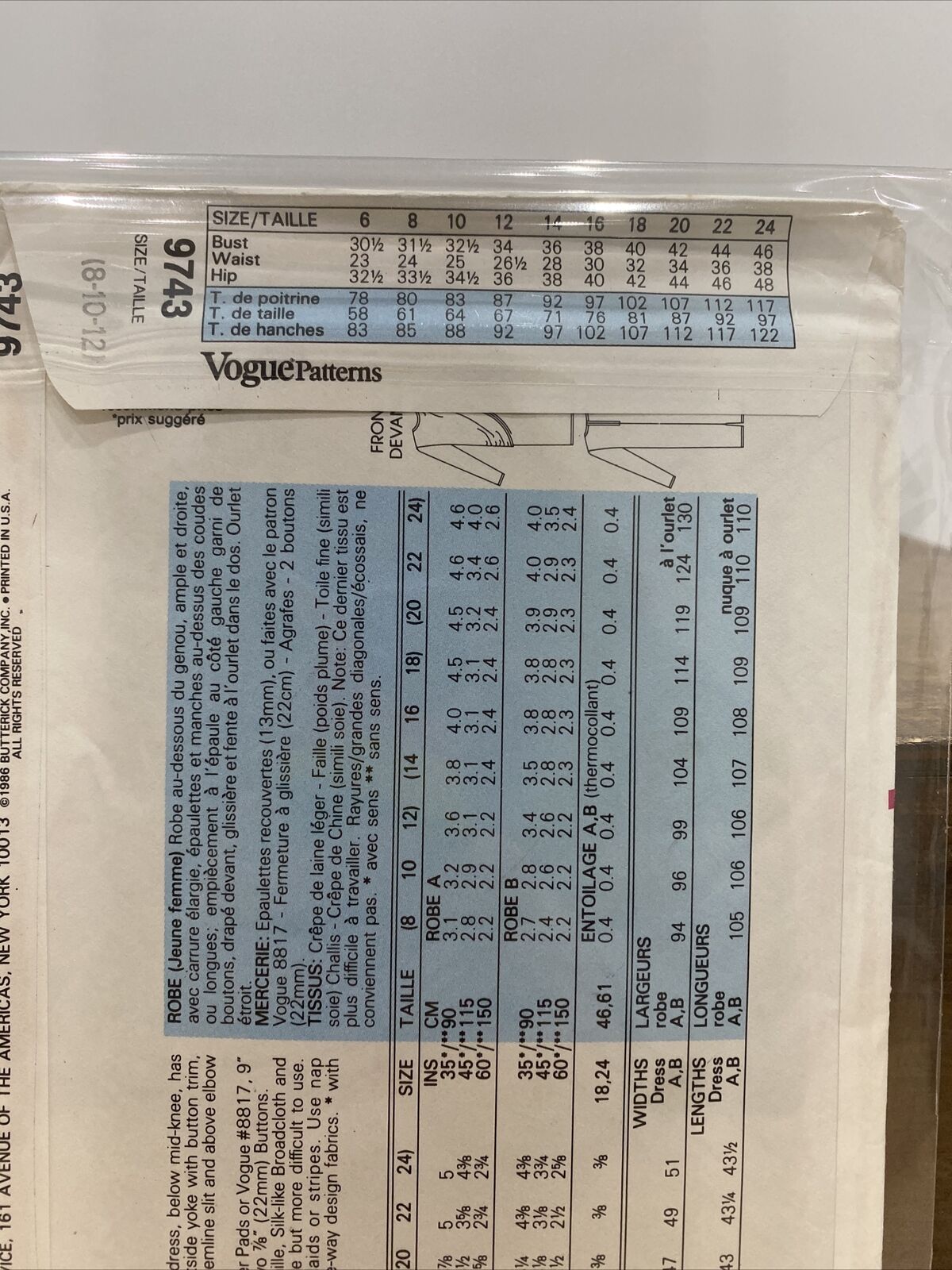 Vogue 9743 Womens Sizes 8-12 Dress FF