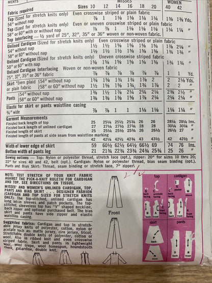 Simplicity 6516 Size 16 Top Cardigan Trousers Skirt *