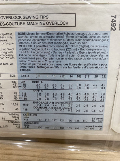 Vogue 7492 Size 6-10 Dress *