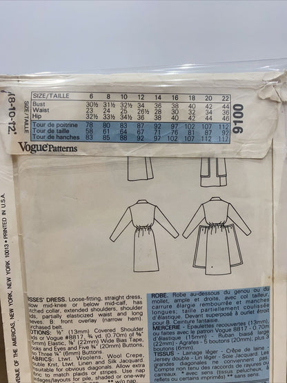 Vogue 9100 Womens Size 8-12 Dress FF