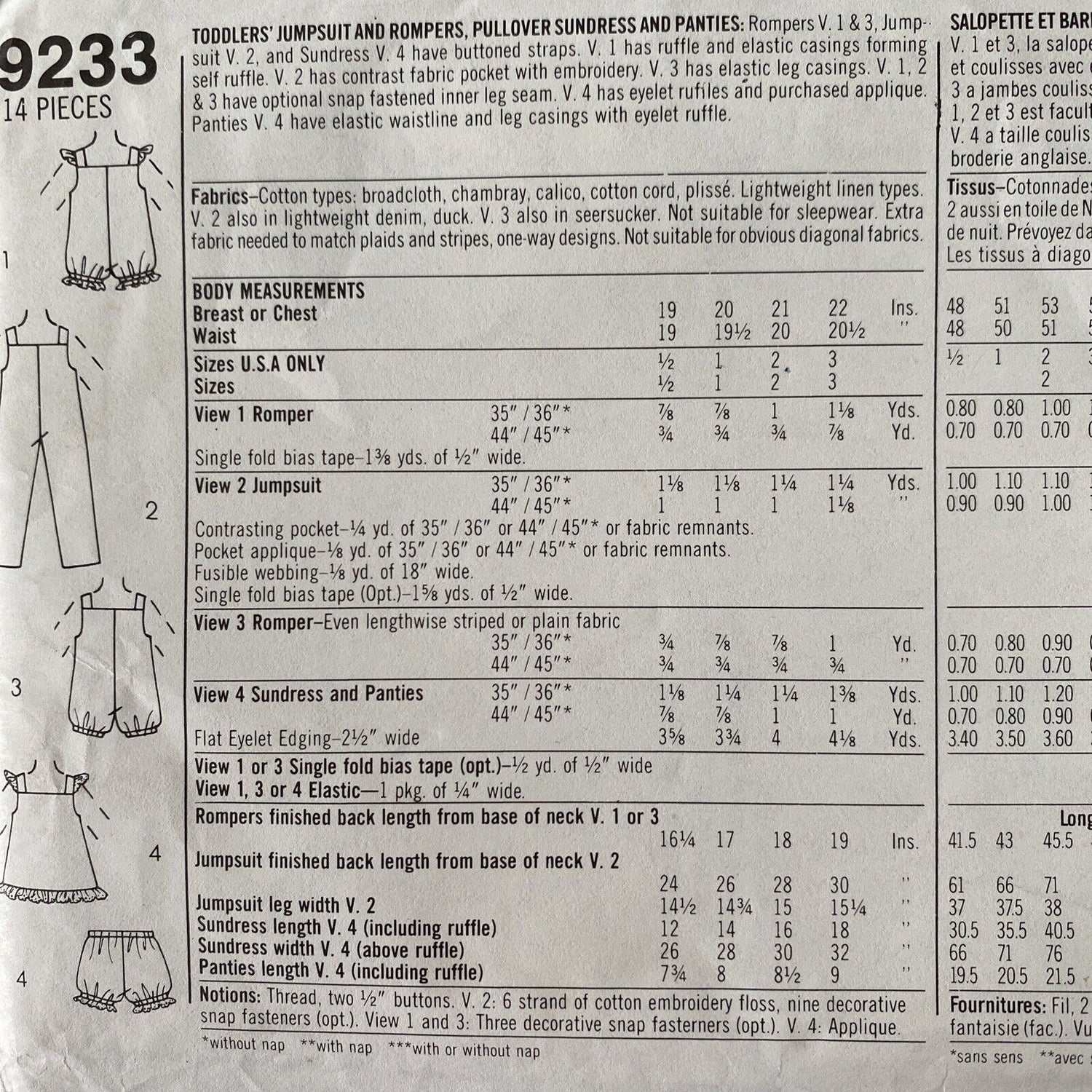 Simplicity 9233 Toddler Size 2 Dress Pants Rompers *