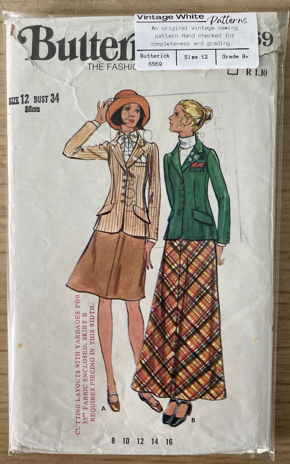 Butterick 6569 Womens Size 12 Jacket Skirt *