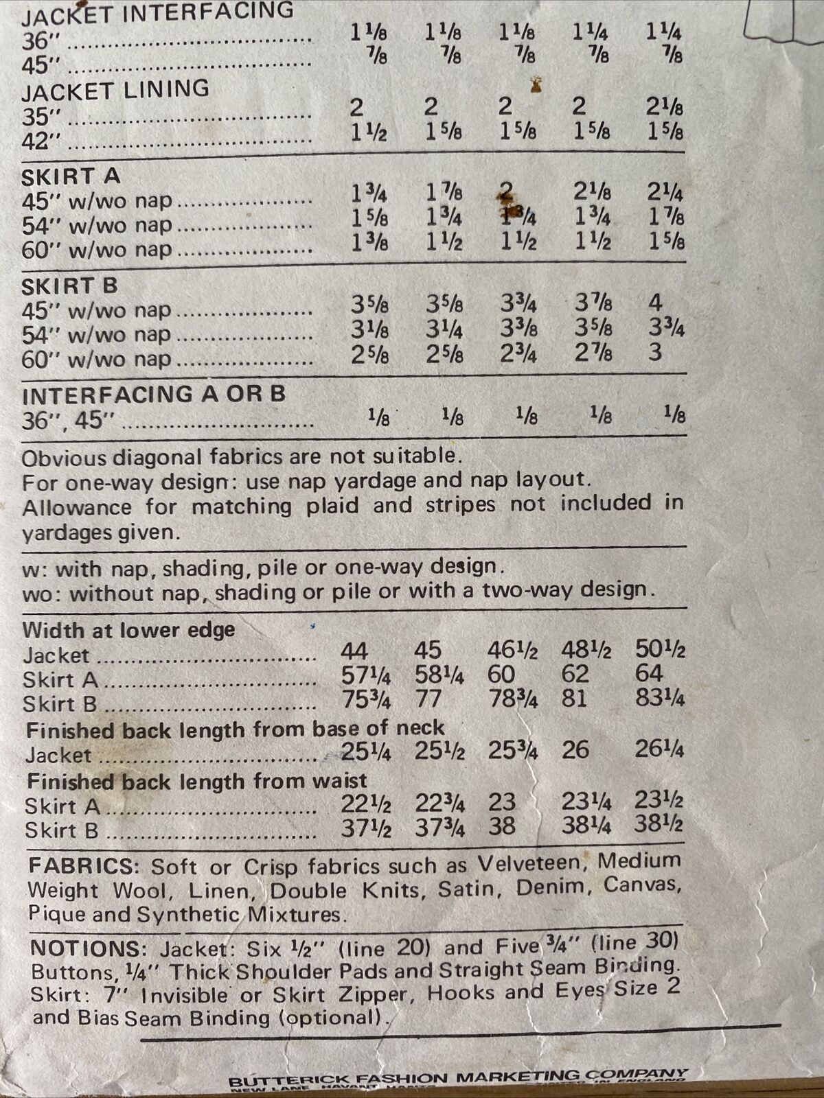 Butterick 6569 Womens Size 12 Jacket Skirt *