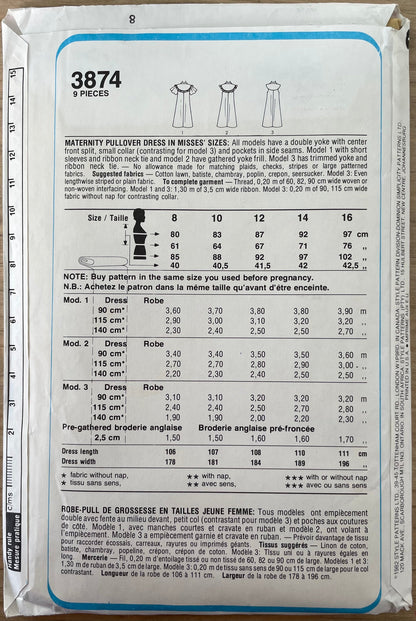 Style 3874 Womens Size 12-16 Maternity Dress FF