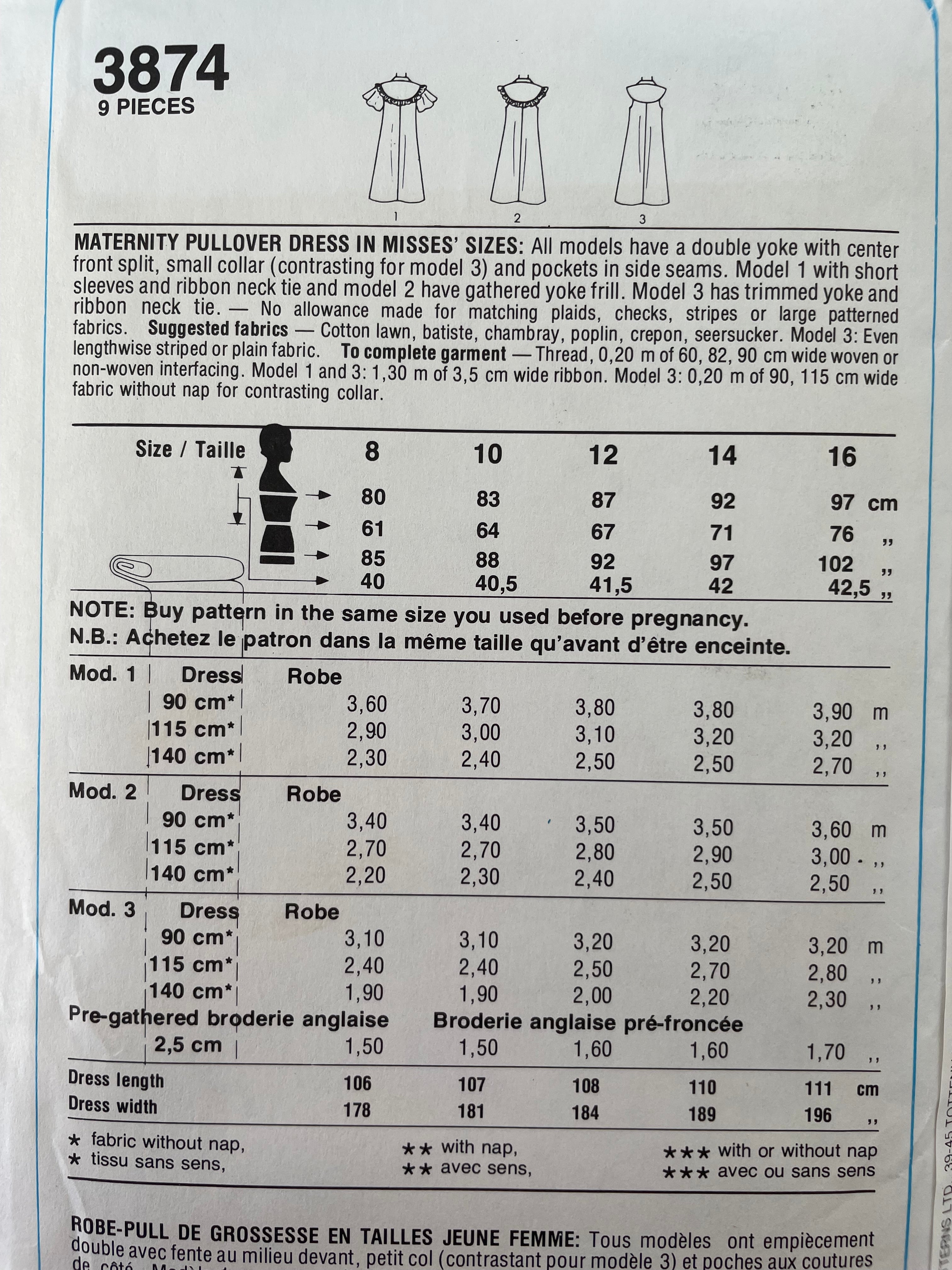 Style 3874 Womens Size 12-16 Maternity Dress FF