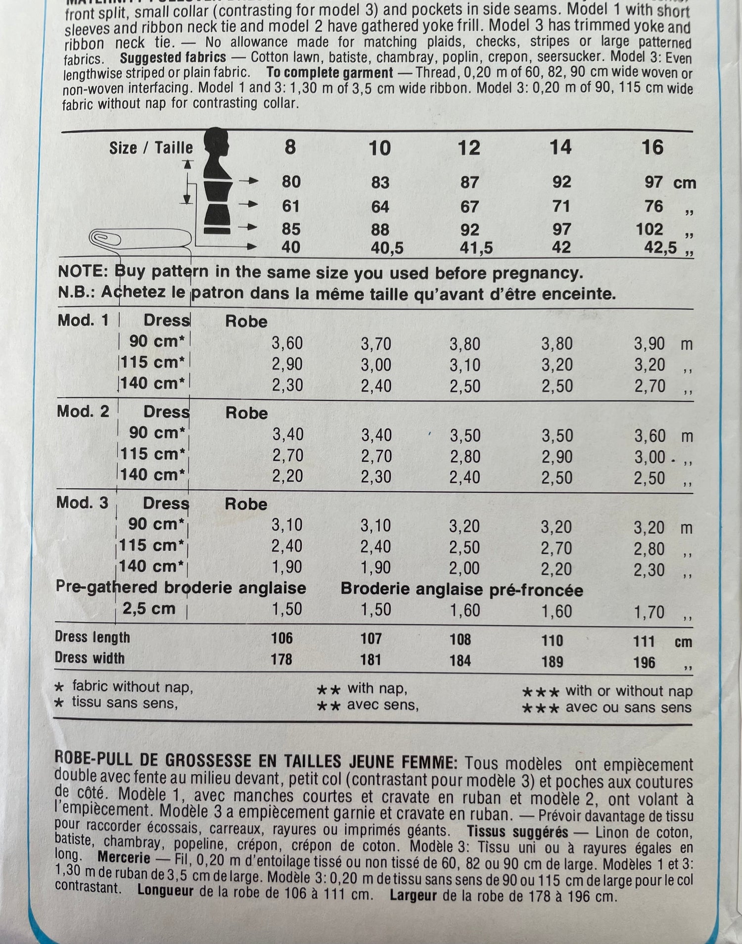 Style 3874 Womens Size 12-16 Maternity Dress FF