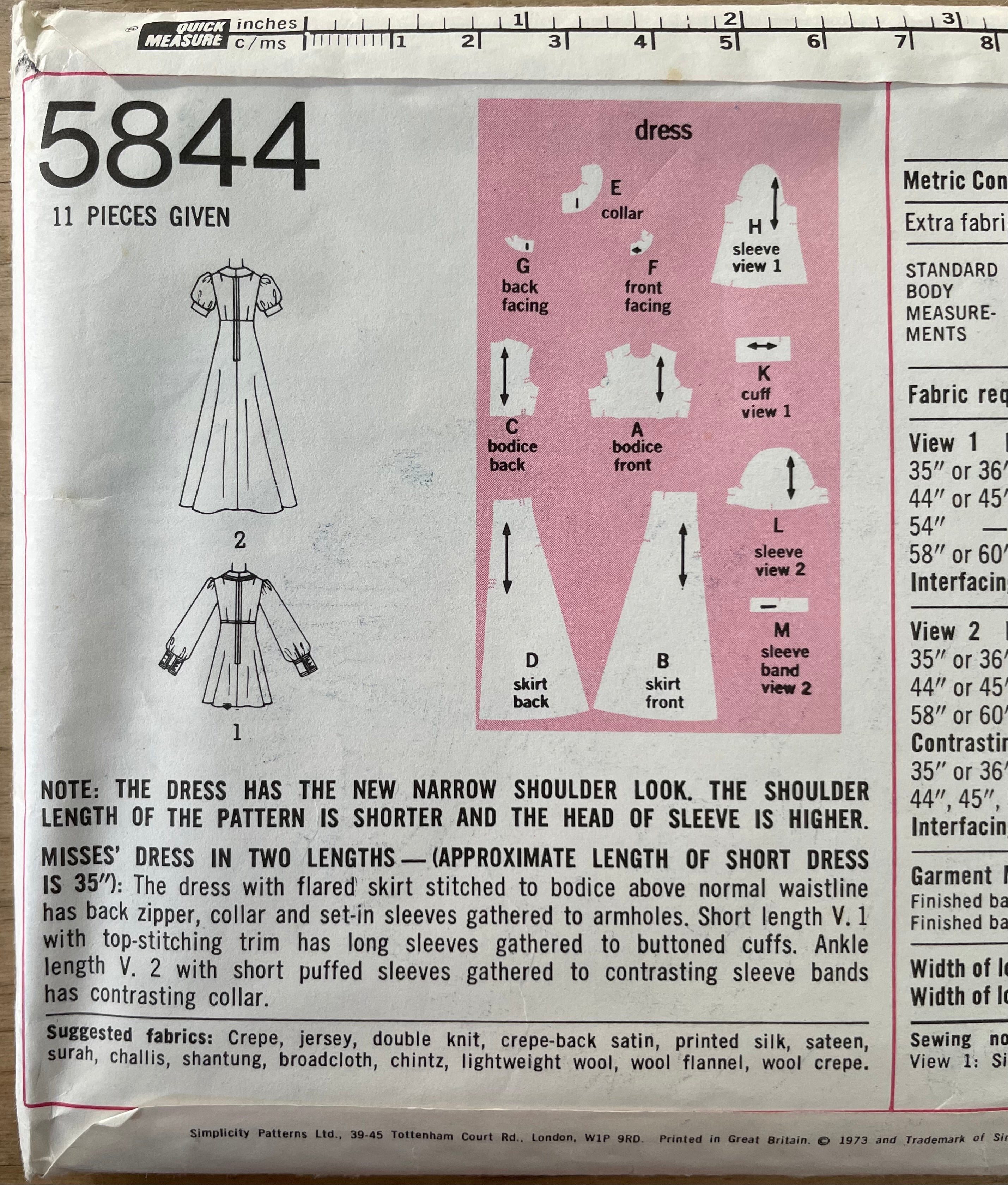 Simplicity 5844 Womens Size 16 Dress