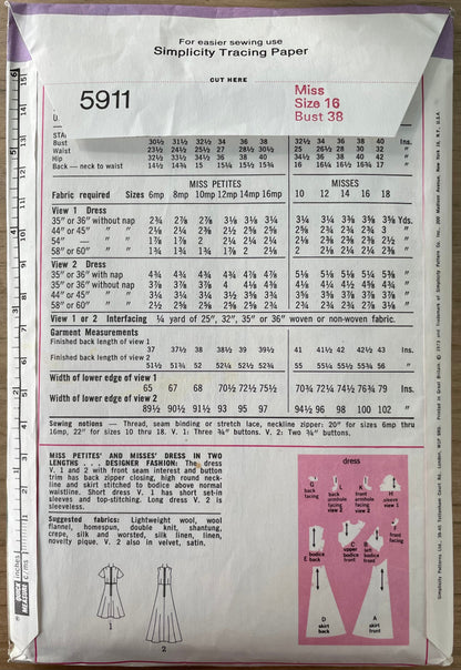 Simplicity 5911 Womens Size 16 Dress