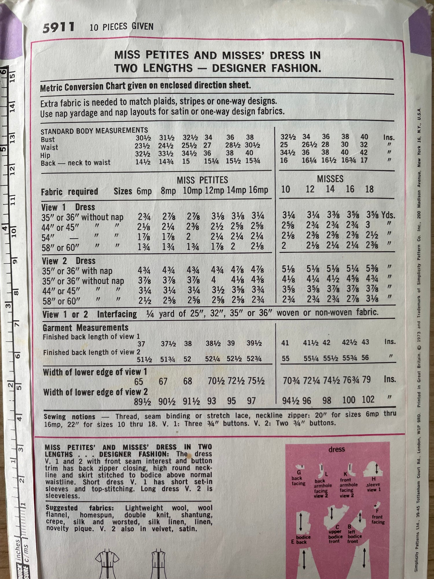 Simplicity 5911 Womens Size 16 Dress