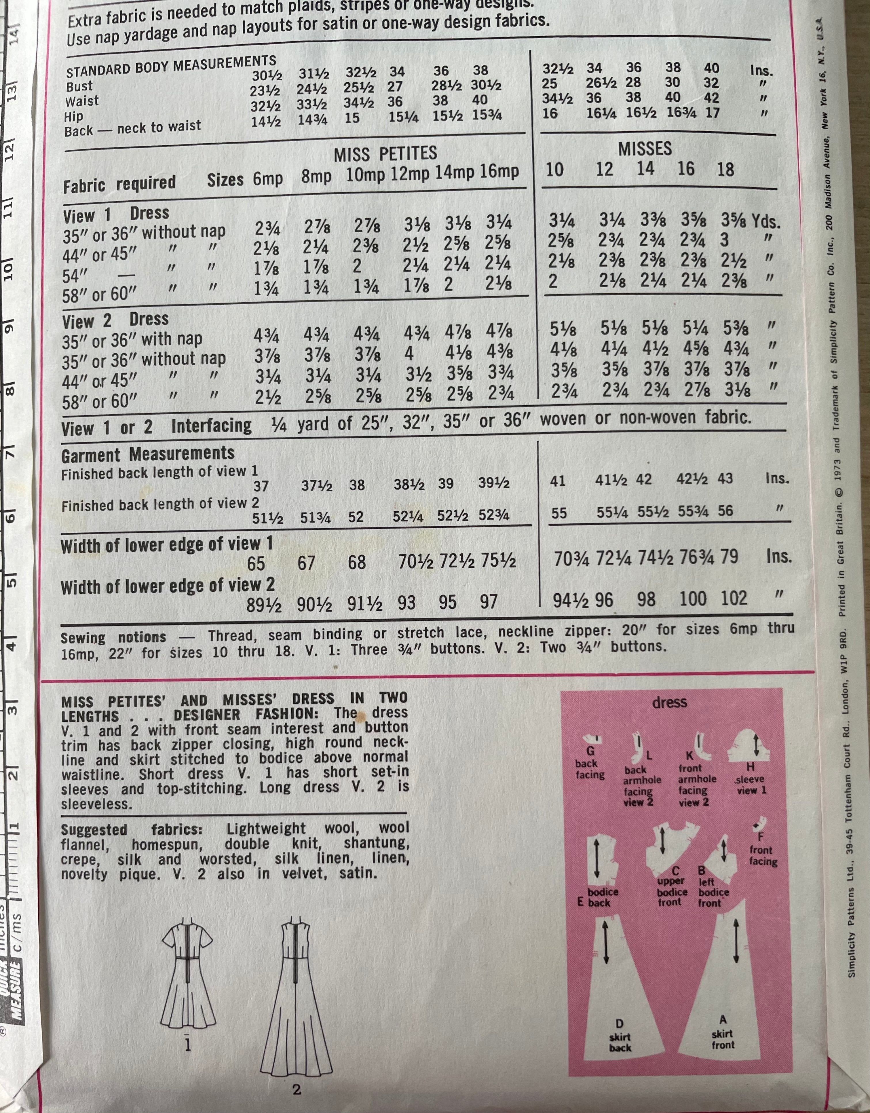 Simplicity 5911 Womens Size 16 Dress