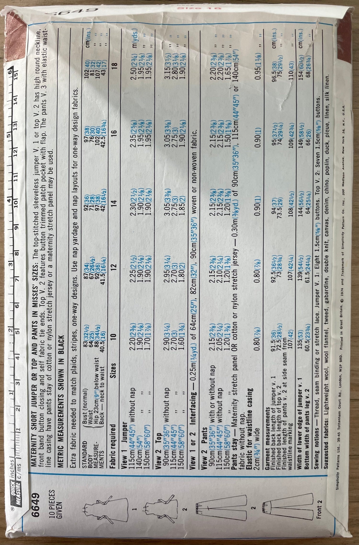 Simplicity 6649 Womens Size 16 Maternity Top Pant  FF