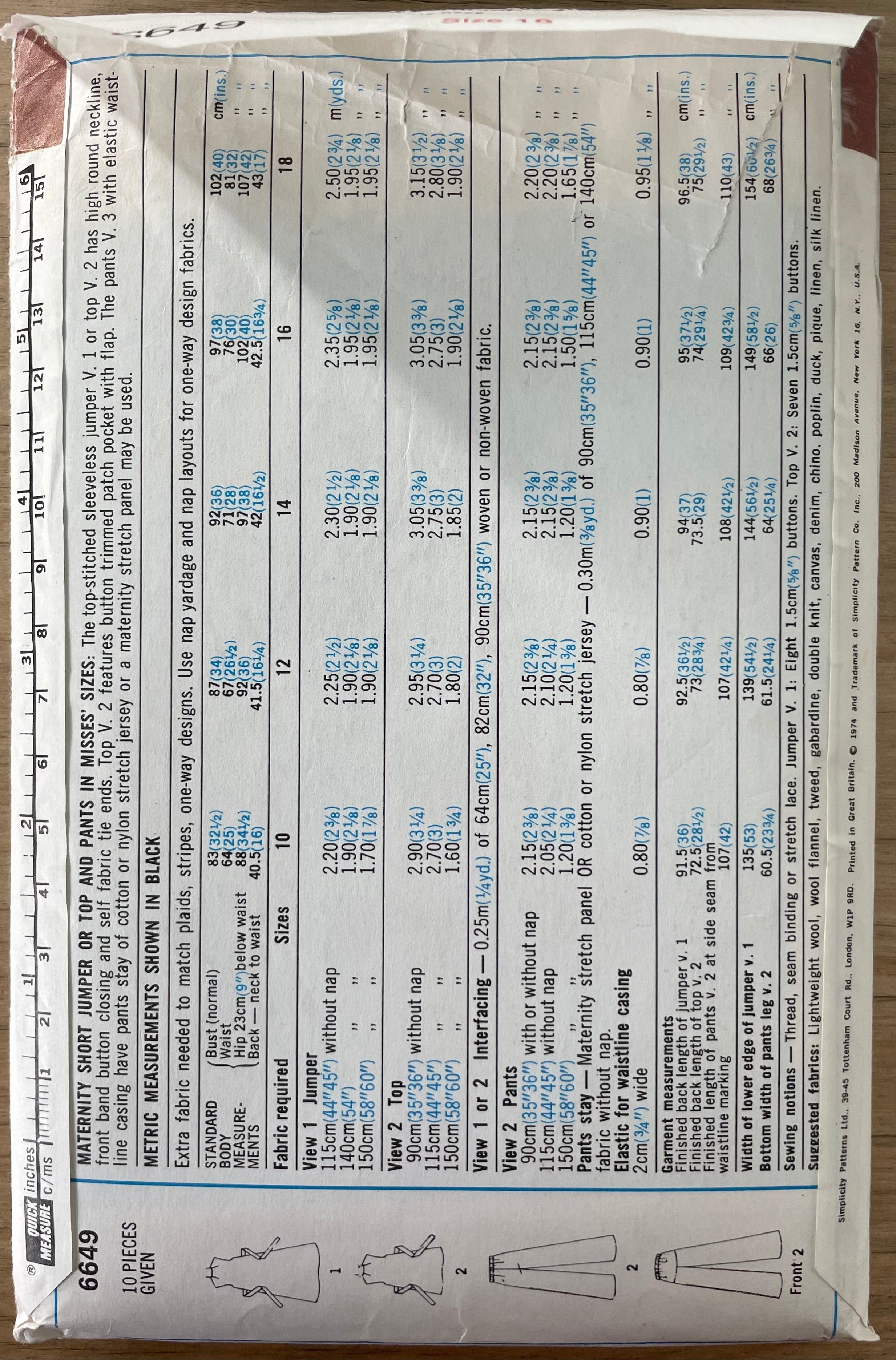 Simplicity 6649 Womens Size 16 Maternity Top Pant  FF