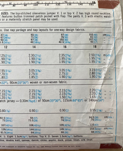 Simplicity 6649 Womens Size 16 Maternity Top Pant  FF