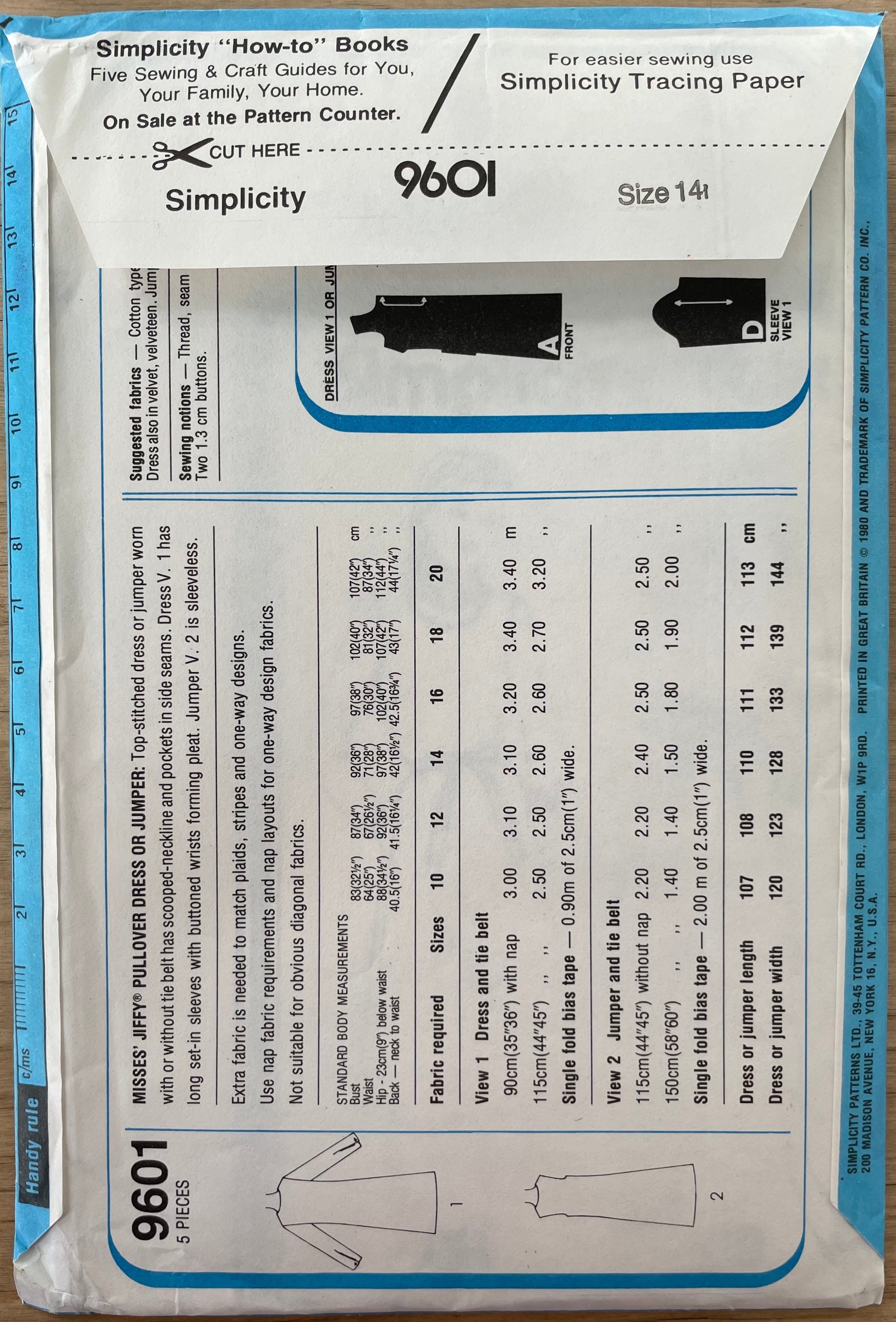 Simplicity 9601 Womens Size 14 Dress FF