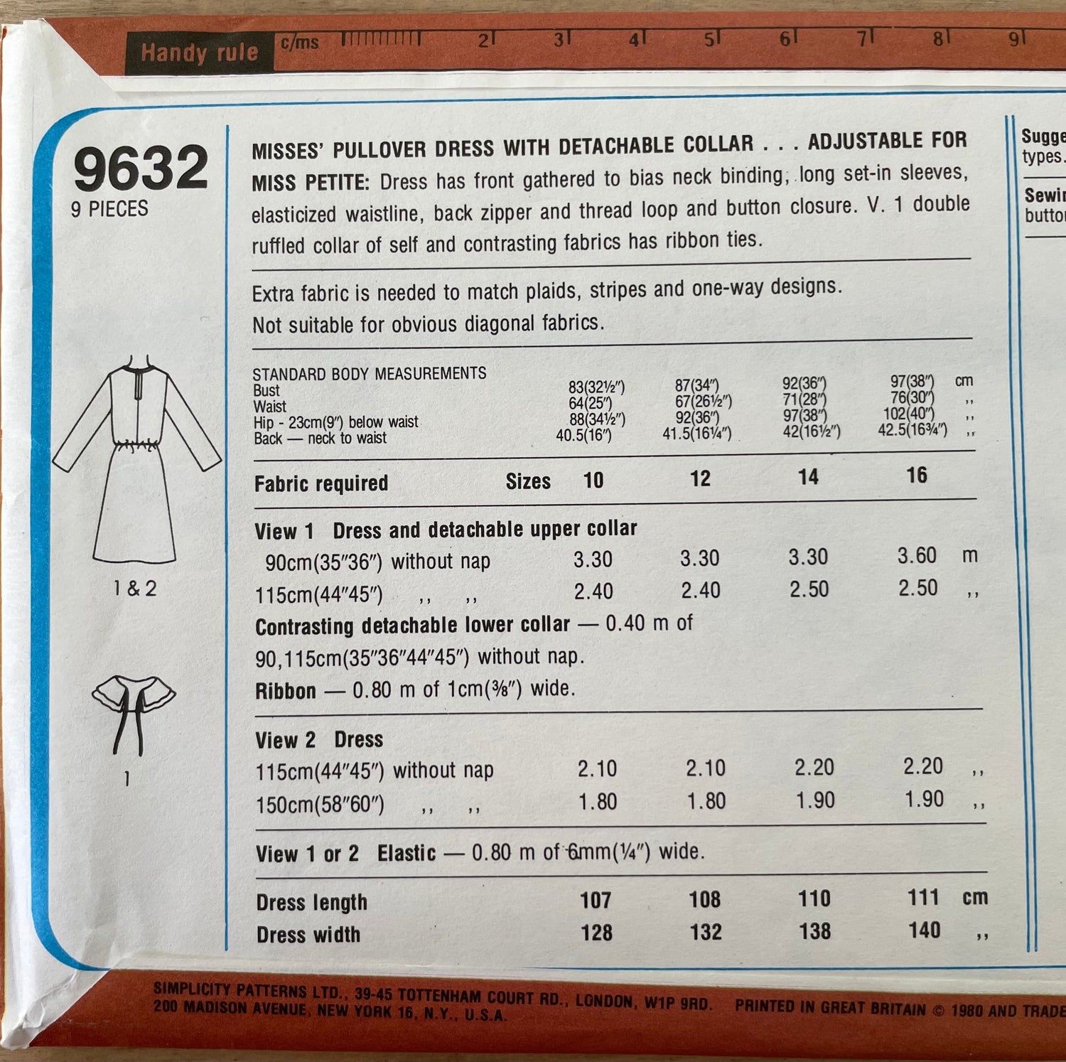 Simplicity 9632 Womens Size 14 Dress FF