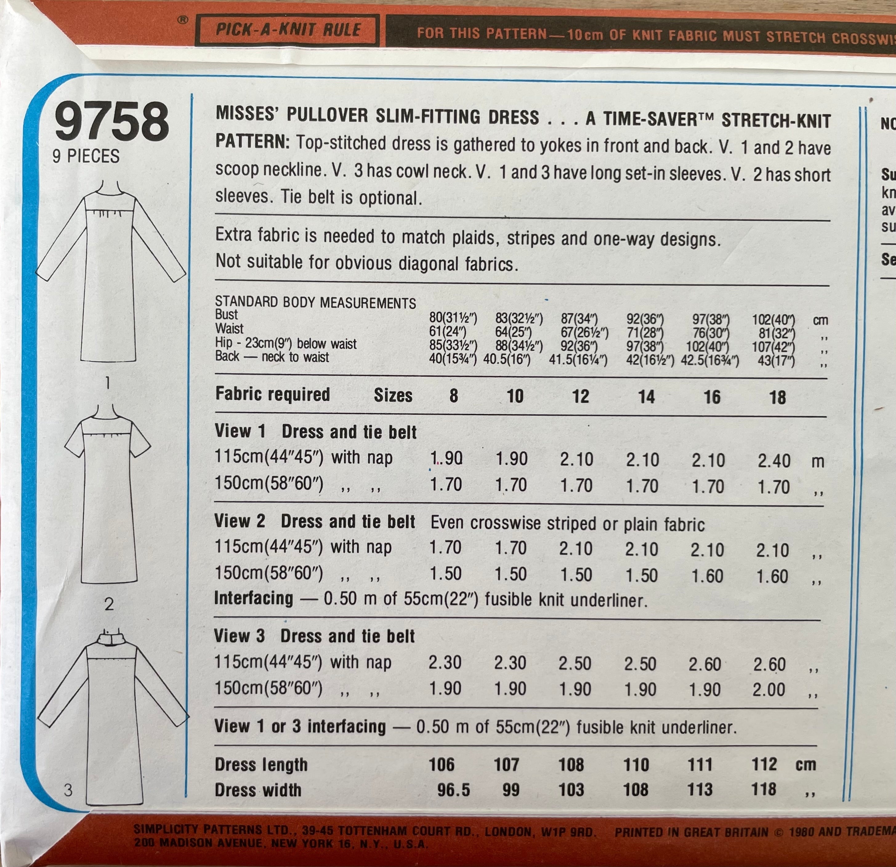 Simplicity 9758 Womens Size 12-14 Dress