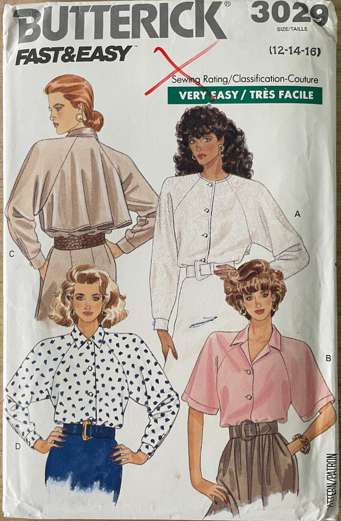 Butterick 3029 Womens Size 12-16 Shirt Blouse Top FF