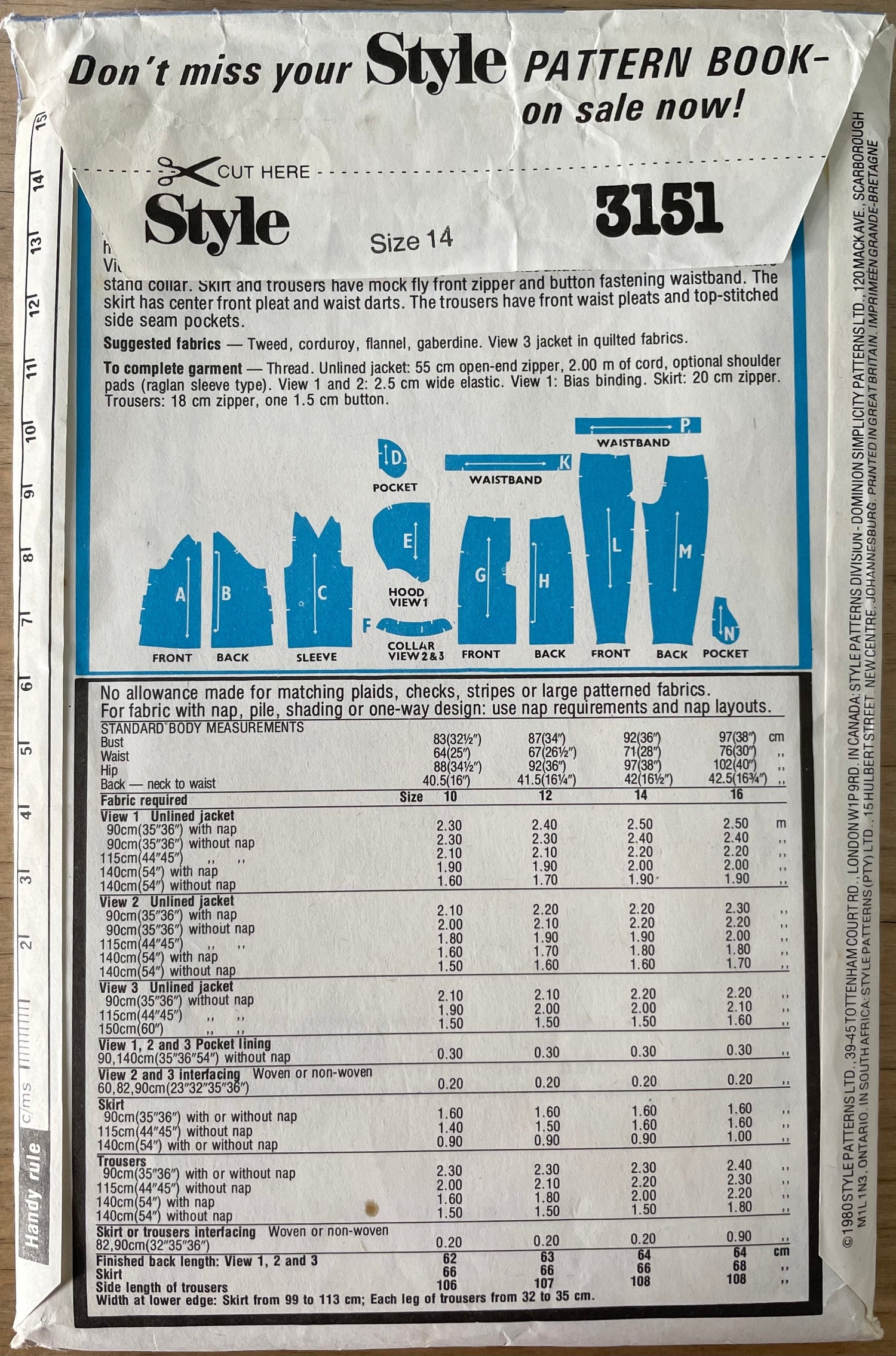 Style 3151 Womens Size 14 Jacket Trousers Skirt