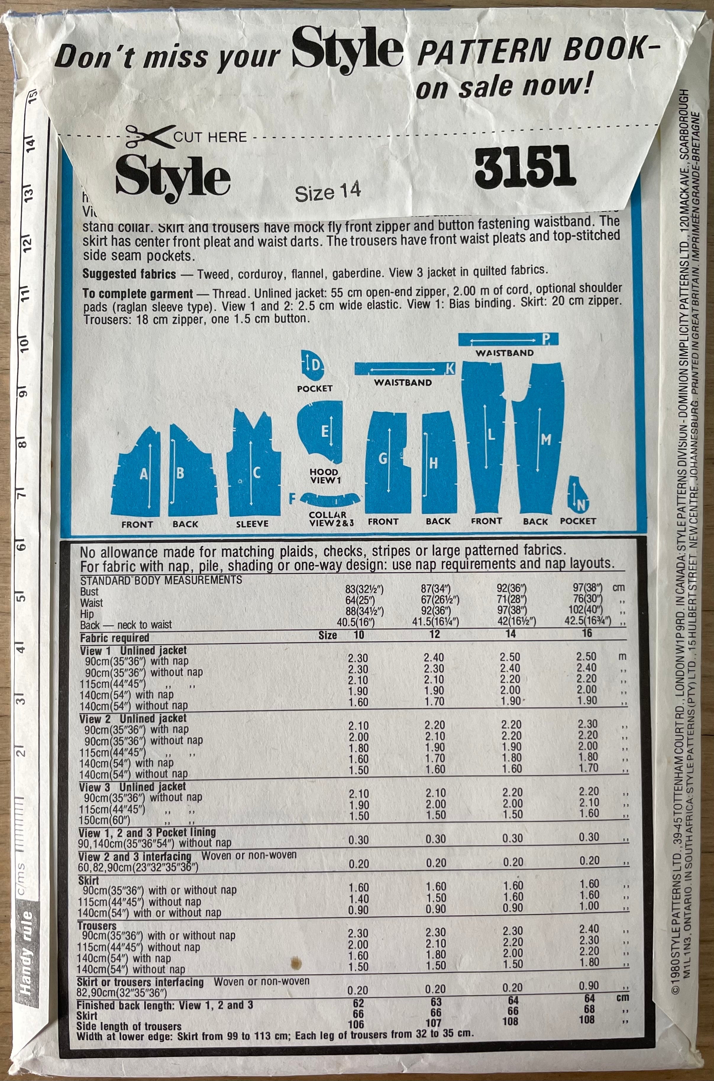 Style 3151 Womens Size 14 Jacket Trousers Skirt
