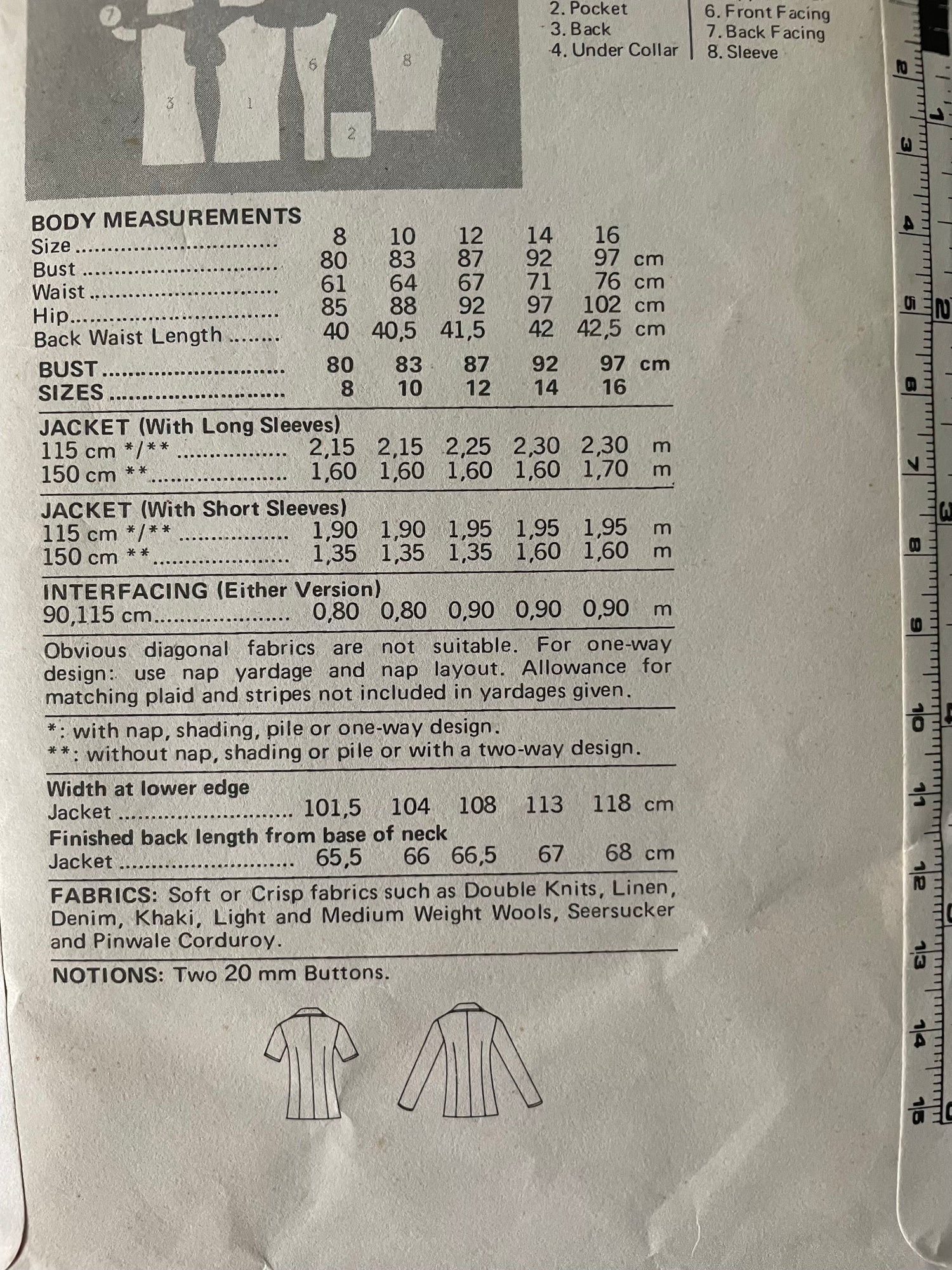 Butterick 5747 Womens Size 12 Jacket