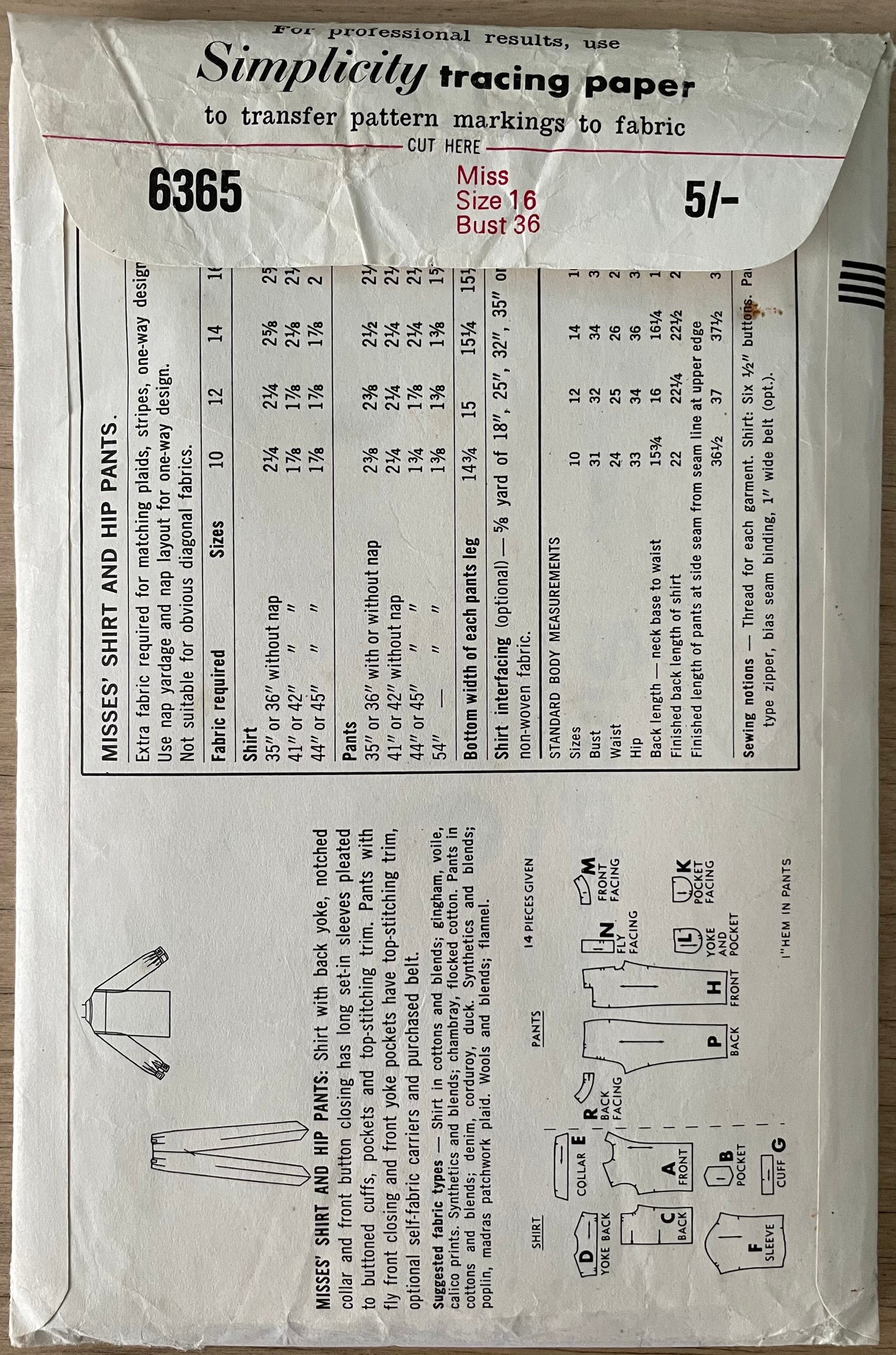 Simplicity 6365 Womens Size 16 Shirt Trousers