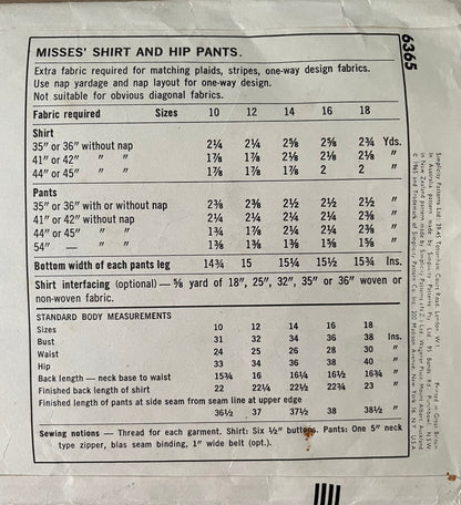 Simplicity 6365 Womens Size 16 Shirt Trousers