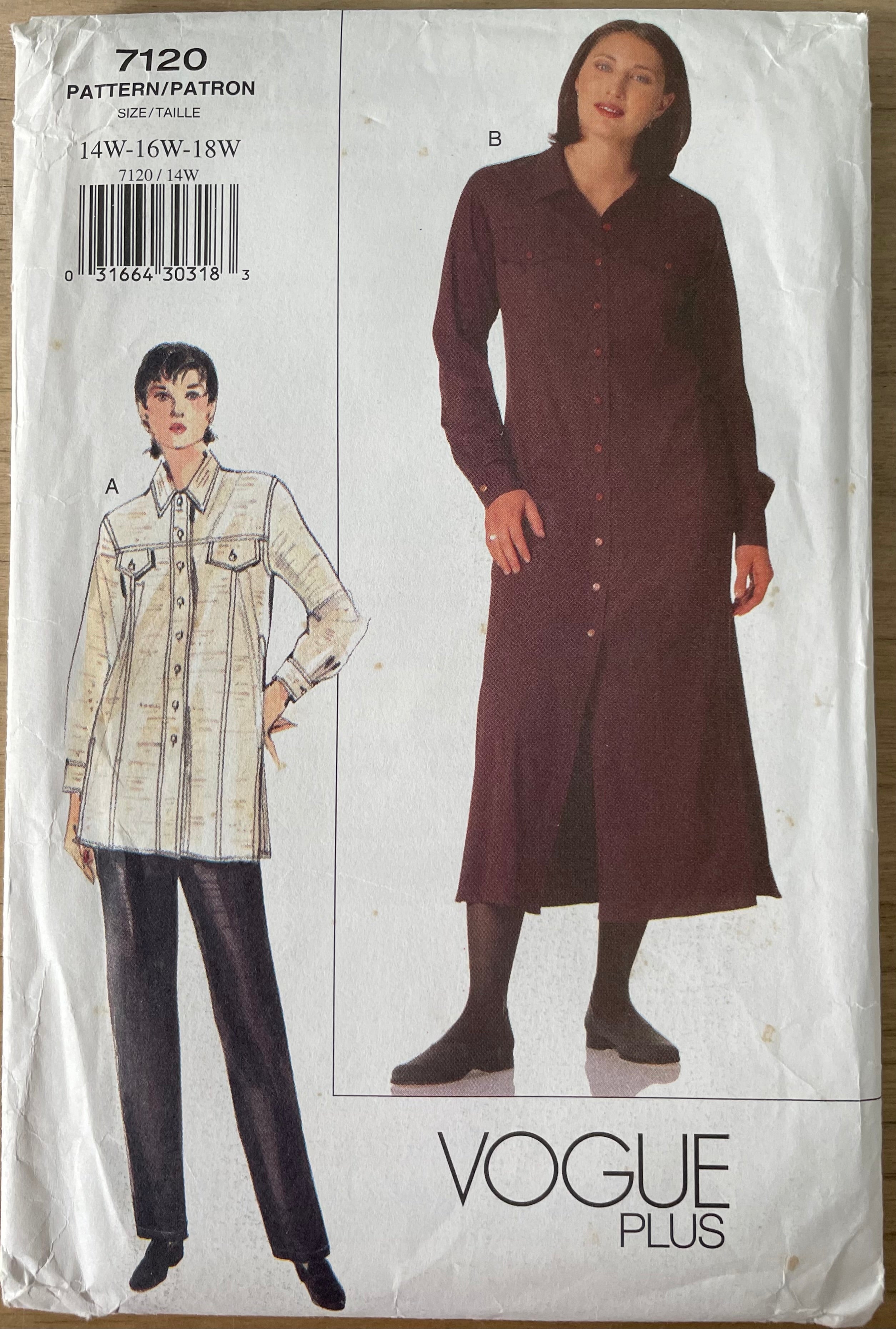 Vogue 7120 Womens Size 14-18 Petite Shirt Dress Trousers FF