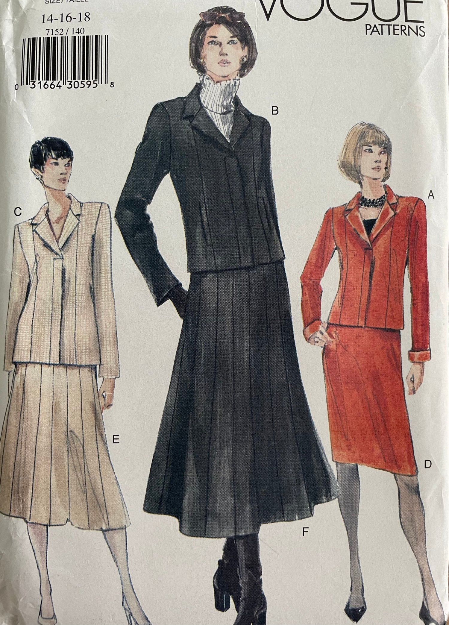 Vogue 7152 Womens Size 14-18 Jacket Skirt FF