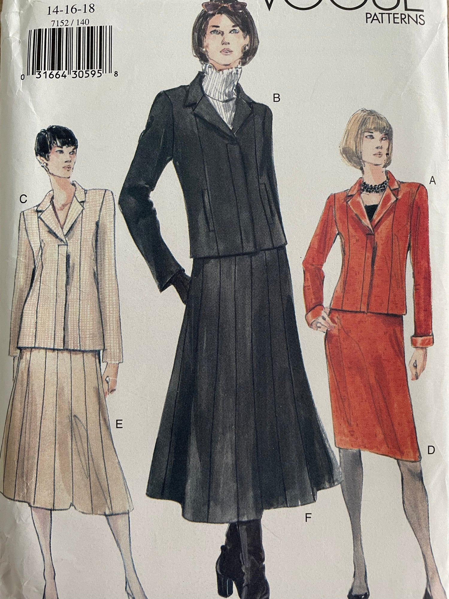 Vogue 7152 Womens Size 14-18 Jacket Skirt FF