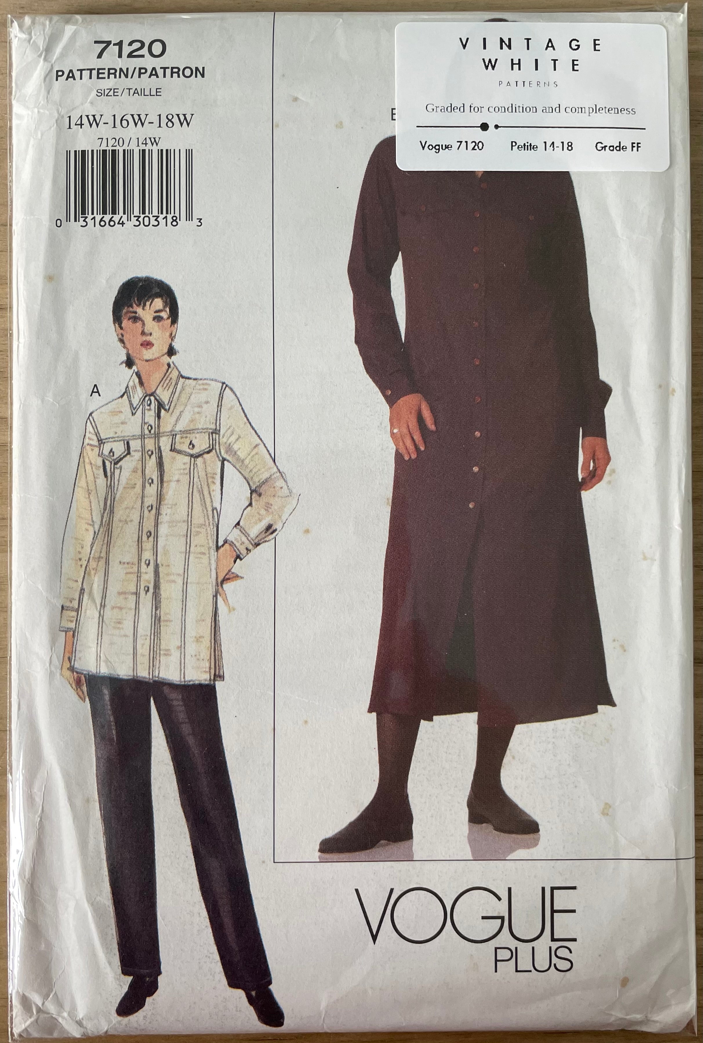 Vogue 7120 Womens Size 14-18 Petite Shirt Dress Trousers FF