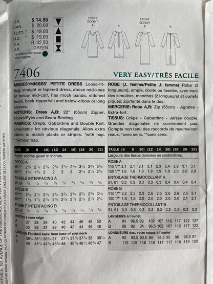 Vogue 7406 Womens Size 12-16 Petite Dress FF