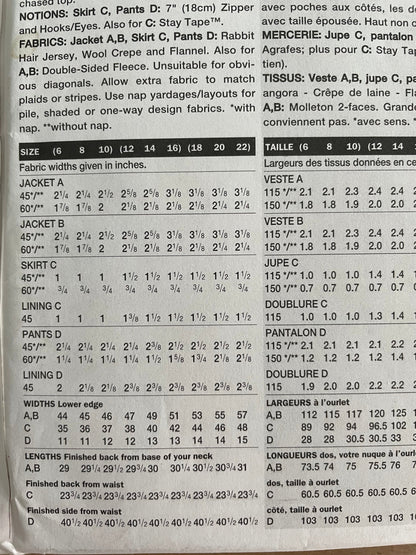 Vogue 7344 Womens Size 12-16 Petite Jacket Skirt Trousers FF