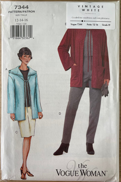 Vogue 7344 Womens Size 12-16 Petite Jacket Skirt Trousers FF