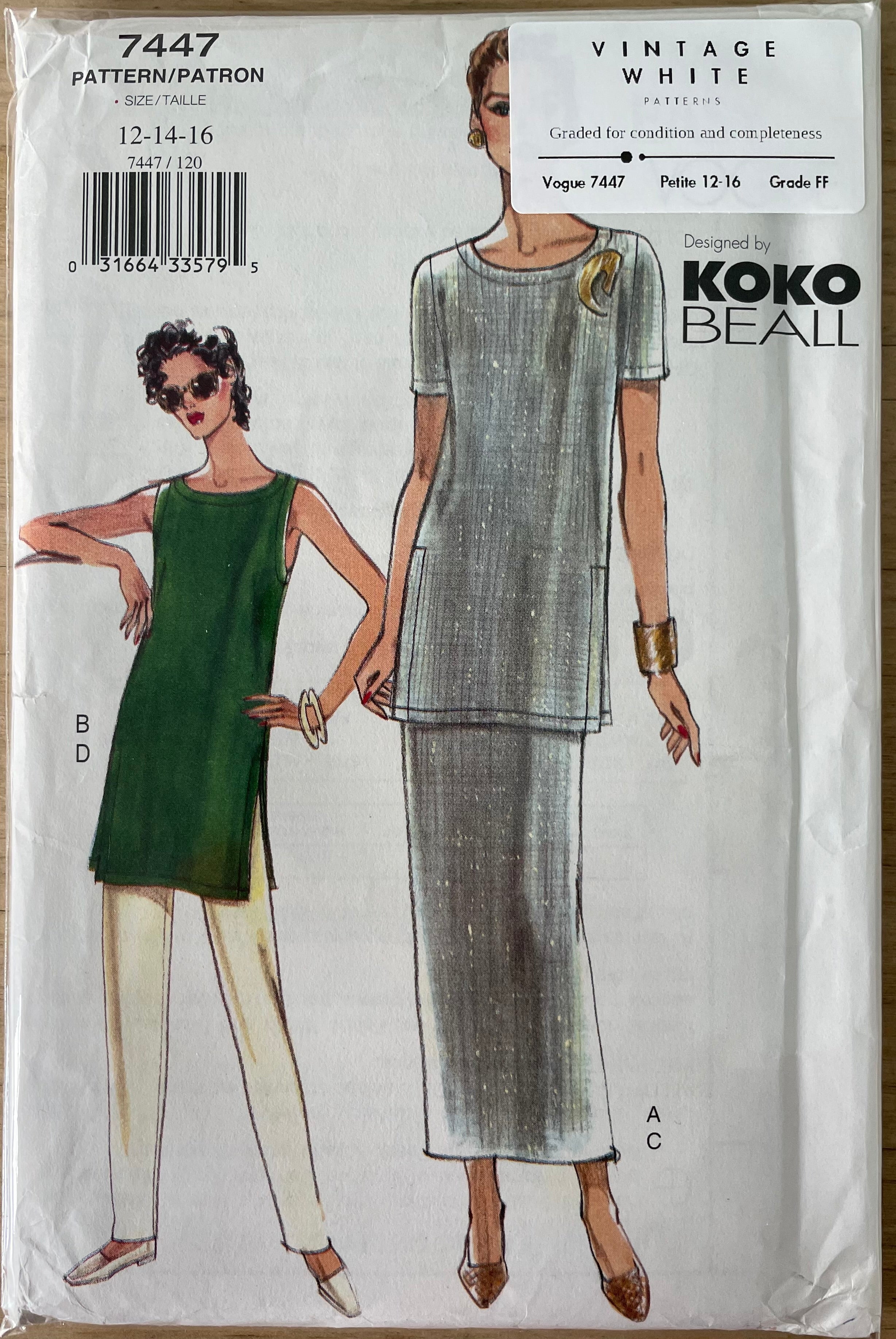 Vogue 7447 Womens Size 12-16 Petite Top Tunic Trousers FF