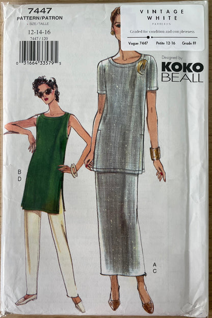 Vogue 7447 Womens Size 12-16 Petite Top Tunic Trousers FF