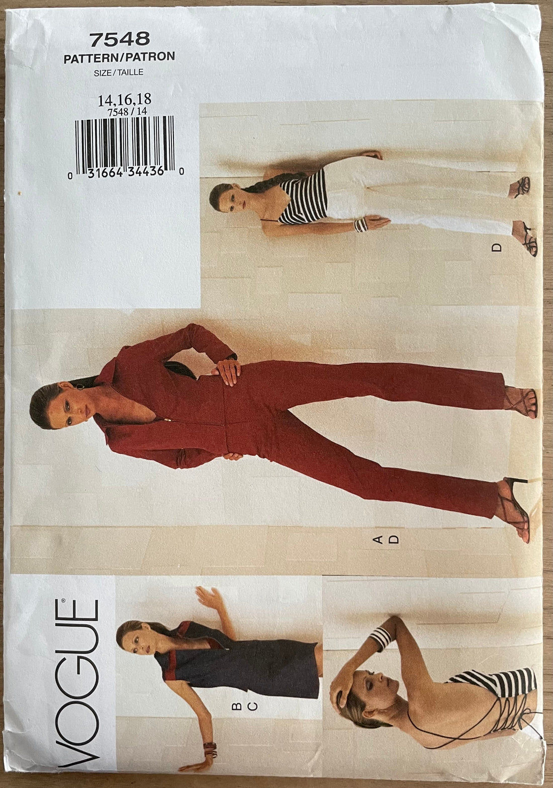 Vogue 7548 Womens Size 14-18 Jacket Waistcoat Top Trousers FF