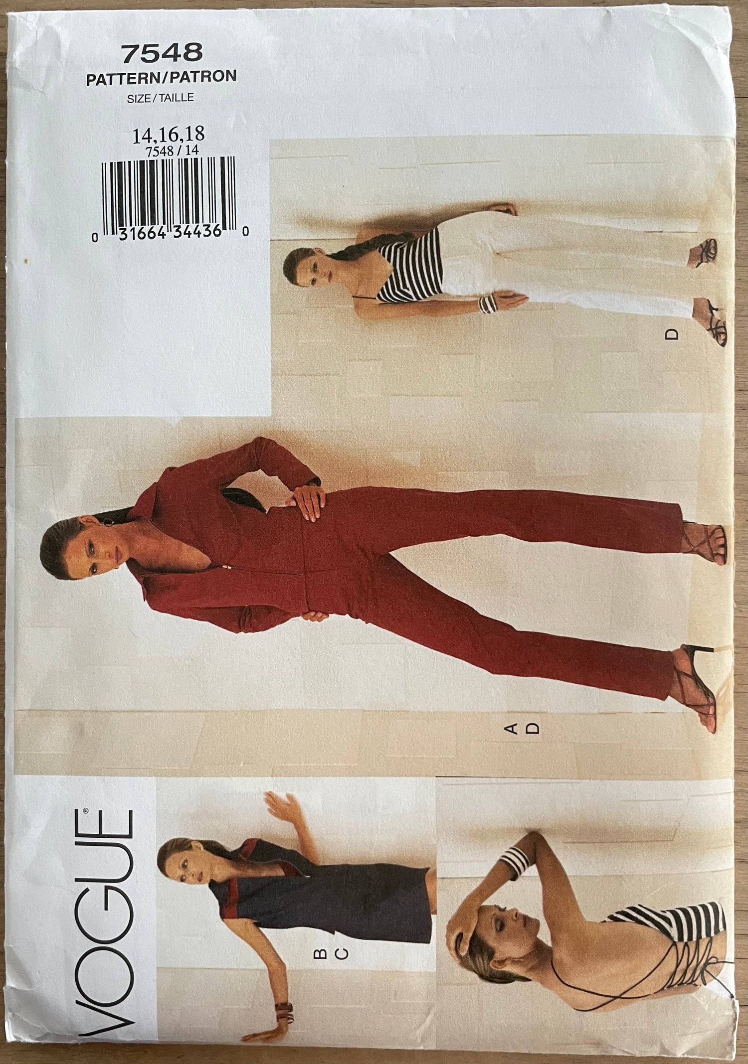 Vogue 7548 Womens Size 14-18 Jacket Waistcoat Top Trousers FF