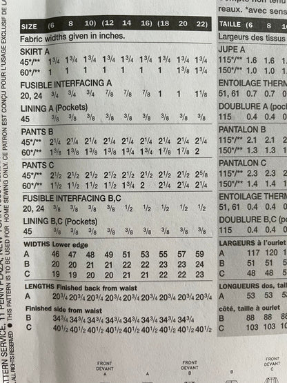 Vogue 7546 Womens Size 12-16 Trousers Skirt FF