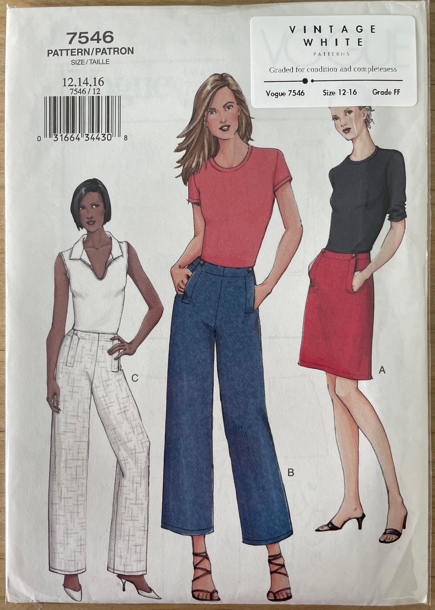 Vogue 7546 Womens Size 12-16 Trousers Skirt FF