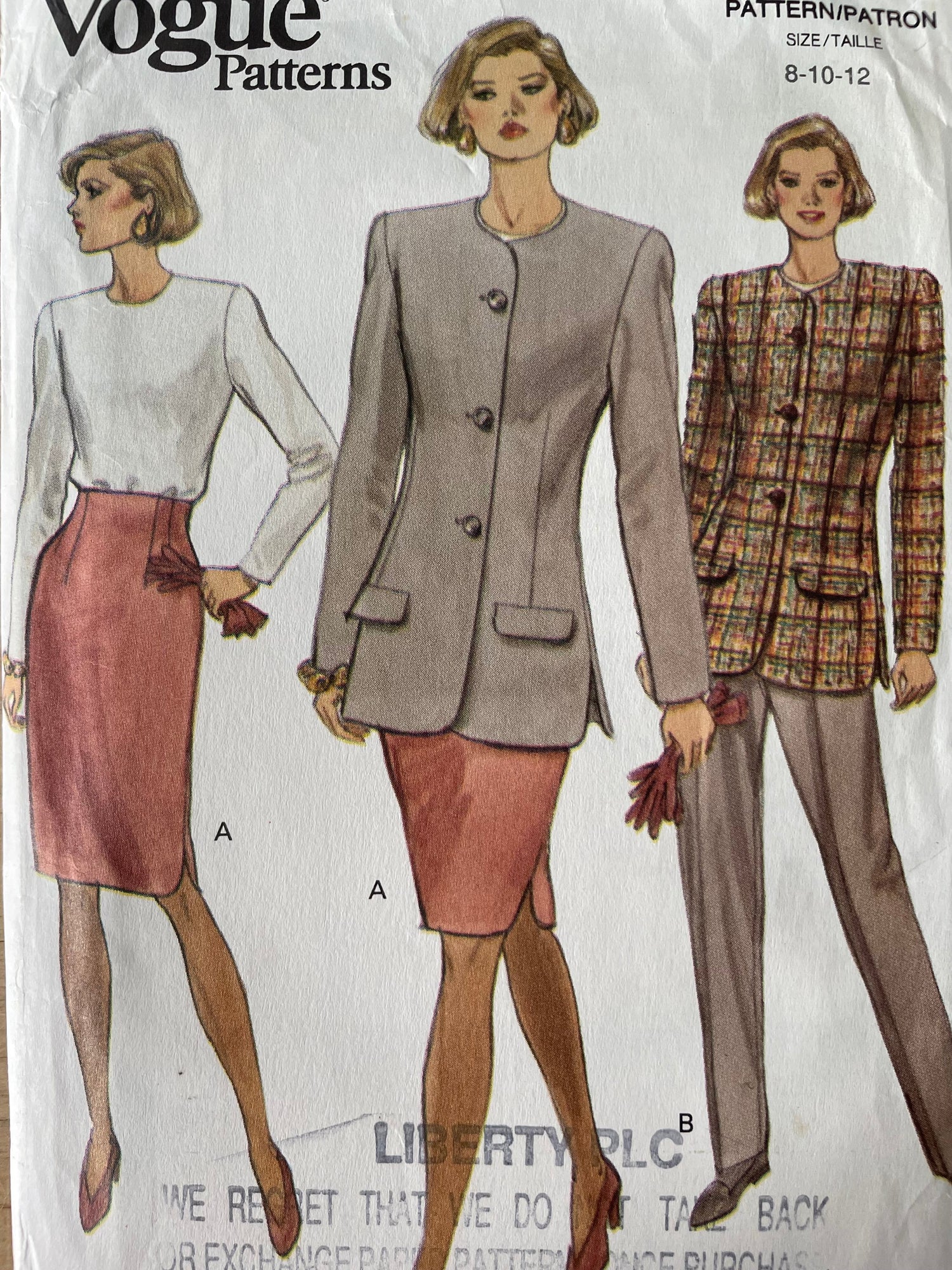 Vogue 8206 Womens Size 8-12 Top Jacket Skirt Trousers FF