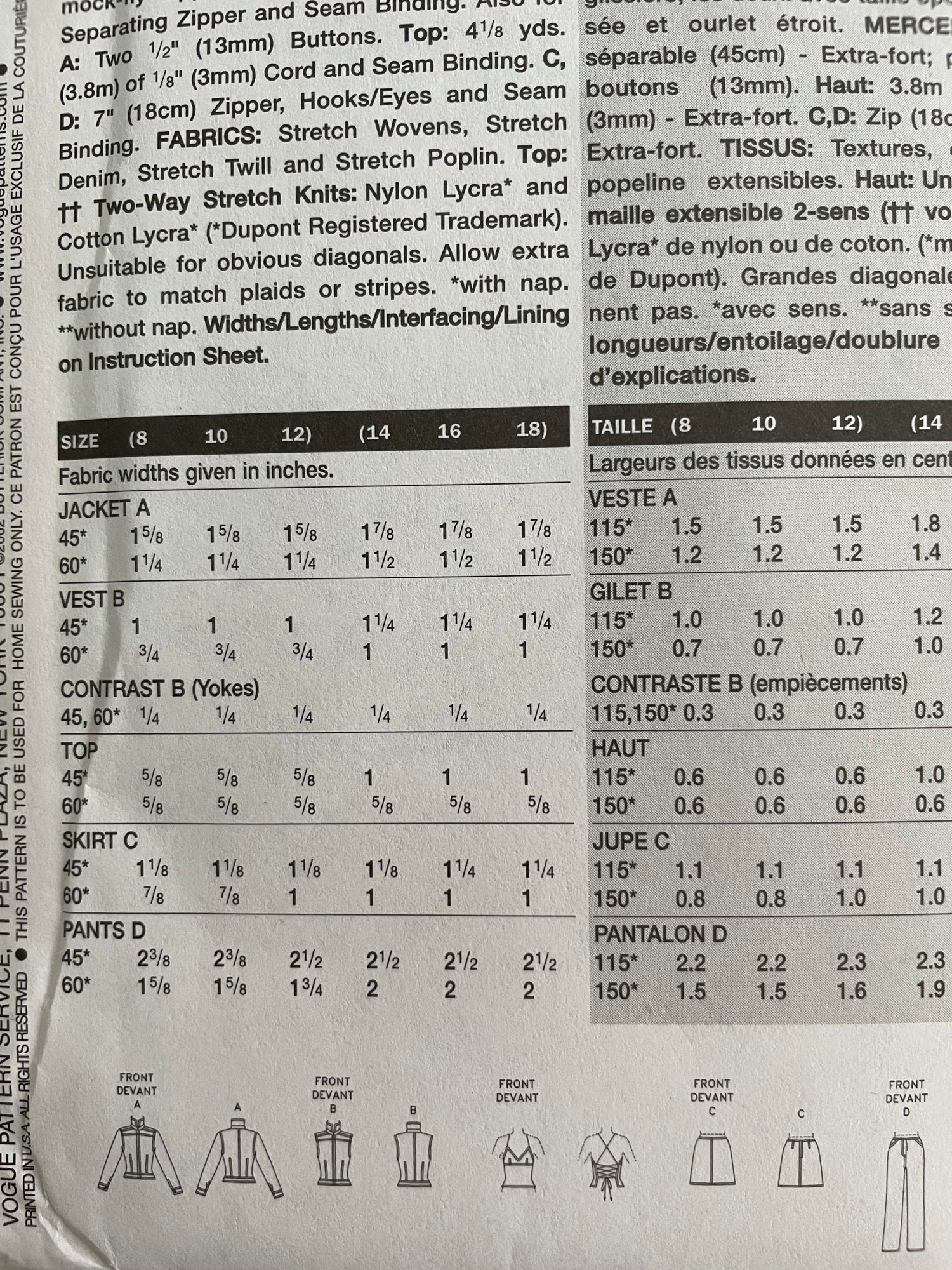 Vogue 7548 Womens Size 14-18 Jacket Waistcoat Top Trousers FF