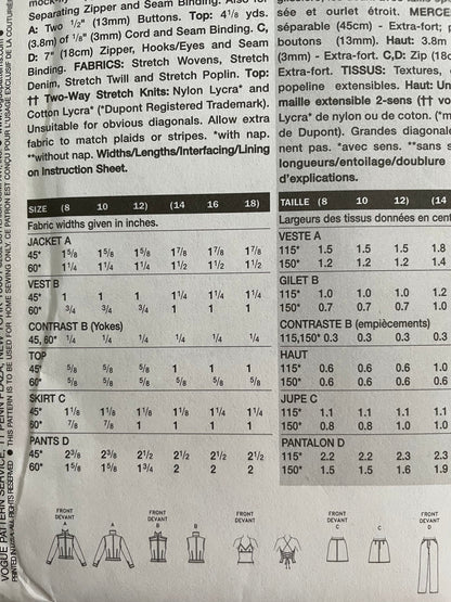 Vogue 7548 Womens Size 14-18 Jacket Waistcoat Top Trousers FF