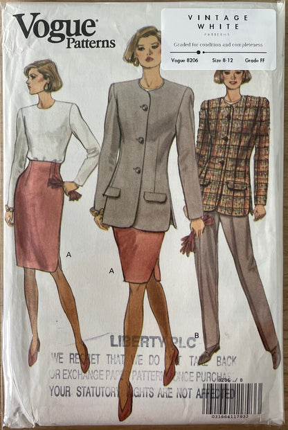Vogue 8206 Womens Size 8-12 Top Jacket Skirt Trousers FF