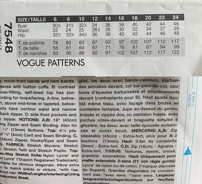 Vogue 7548 Womens Size 14-18 Jacket Waistcoat Top Trousers FF