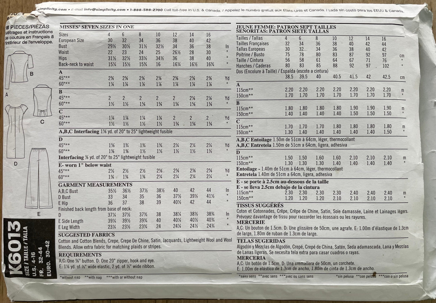 New Look K6013 Womens Size 30-42 EU Jacket Waistcoat Dress Trousers