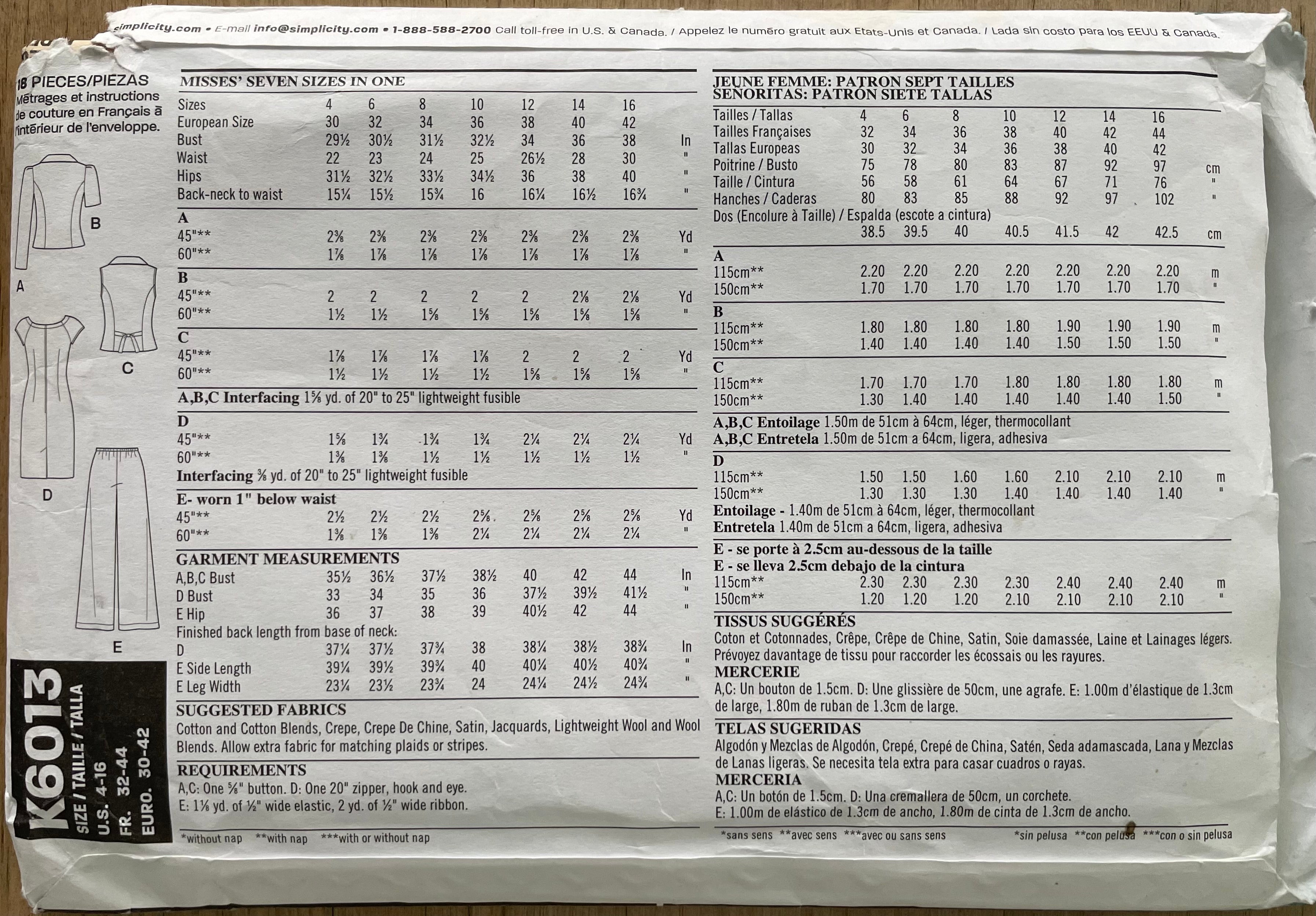 New Look K6013 Womens Size 30-42 EU Jacket Waistcoat Dress Trousers