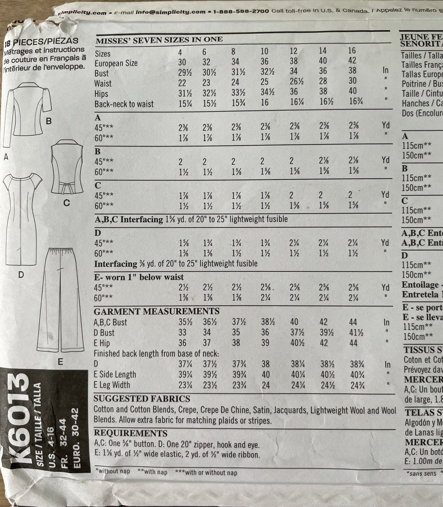 New Look K6013 Womens Size 30-42 EU Jacket Waistcoat Dress Trousers