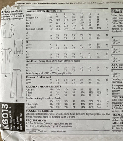 New Look K6013 Womens Size 30-42 EU Jacket Waistcoat Dress Trousers