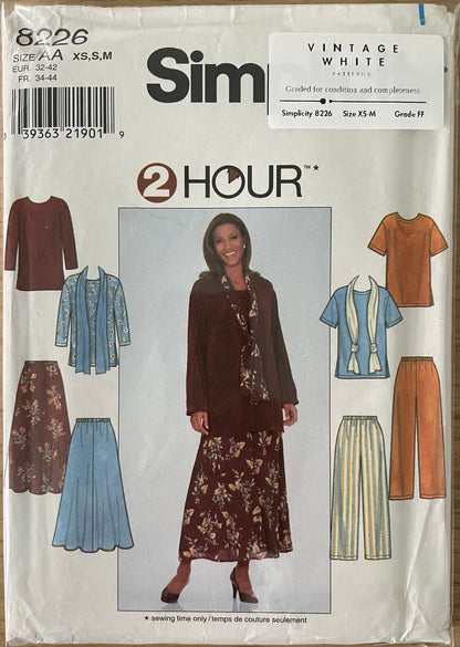Simplicity 8226 Womens Size XS-M Top Skirt Trousers Scarf FF