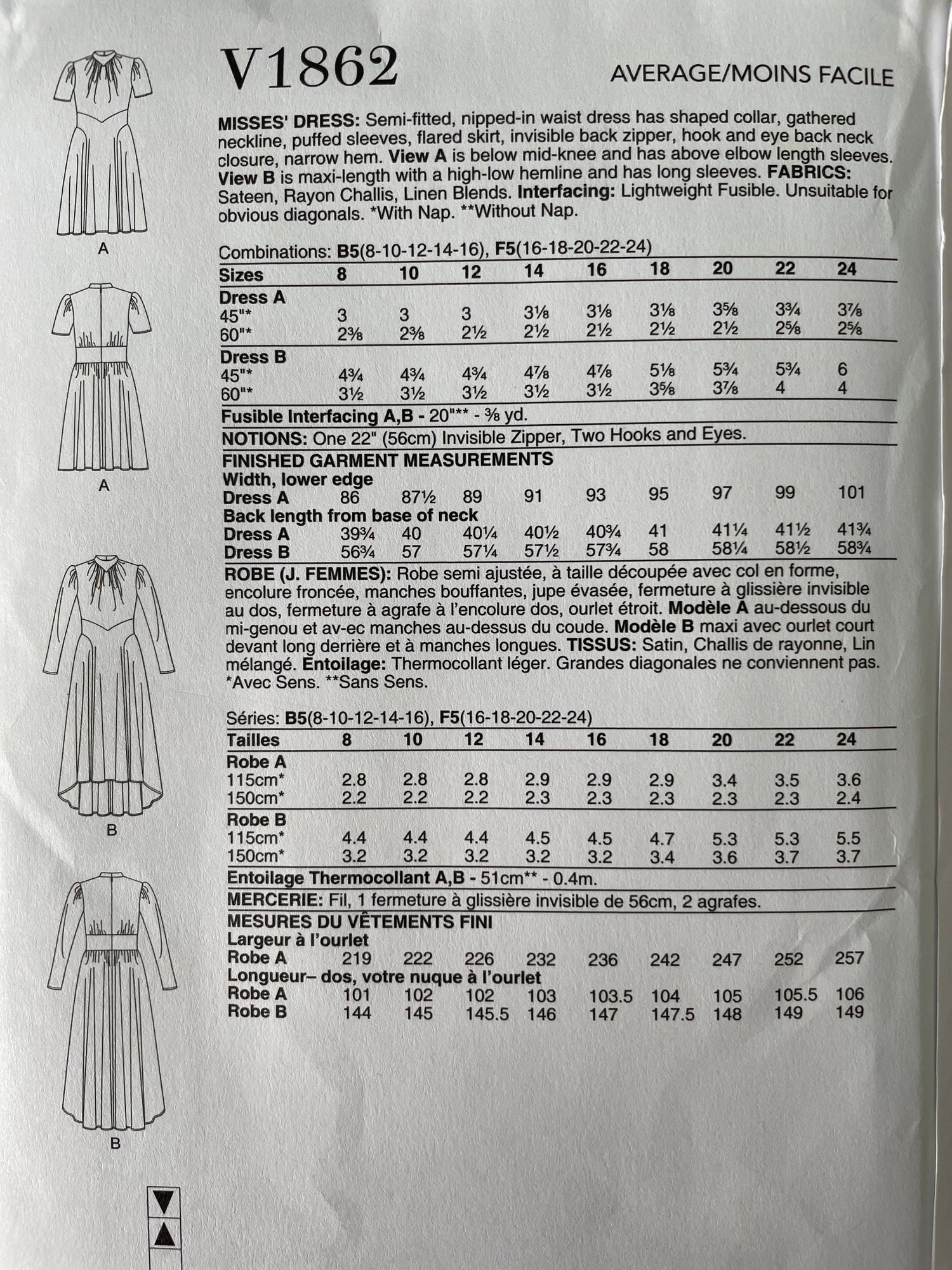 Vogue V1862 Womens Size 8-24 Dress FF